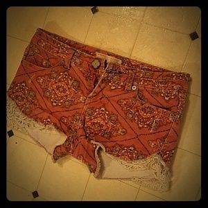 Pink peach jean and lace short shorts